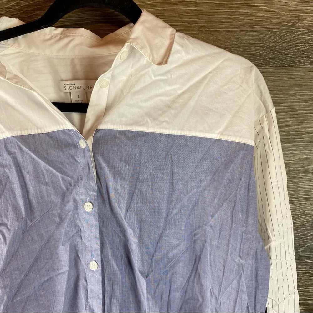 Nordstrom Signature cotton Colorblock button up NWT - Picture 2 of 9